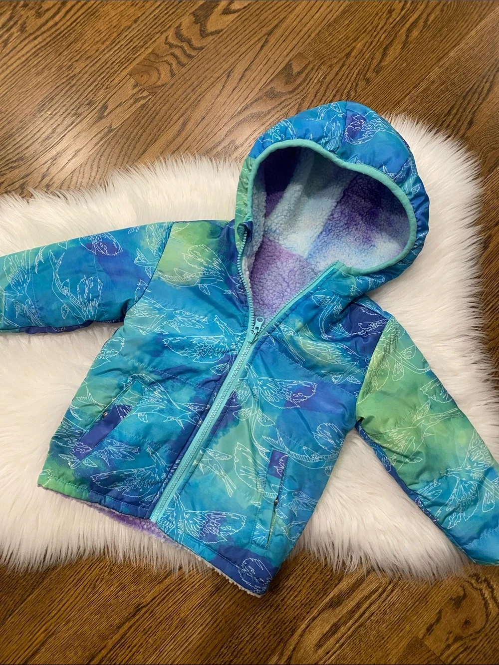 4T Avatar Blue-Green Avatar creature Print Hooded Puffer Jacket